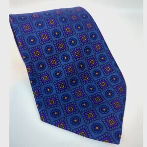 Jean-Louis Scherrer Square Print tie Blue Purple Yellow Geometric Print Silk